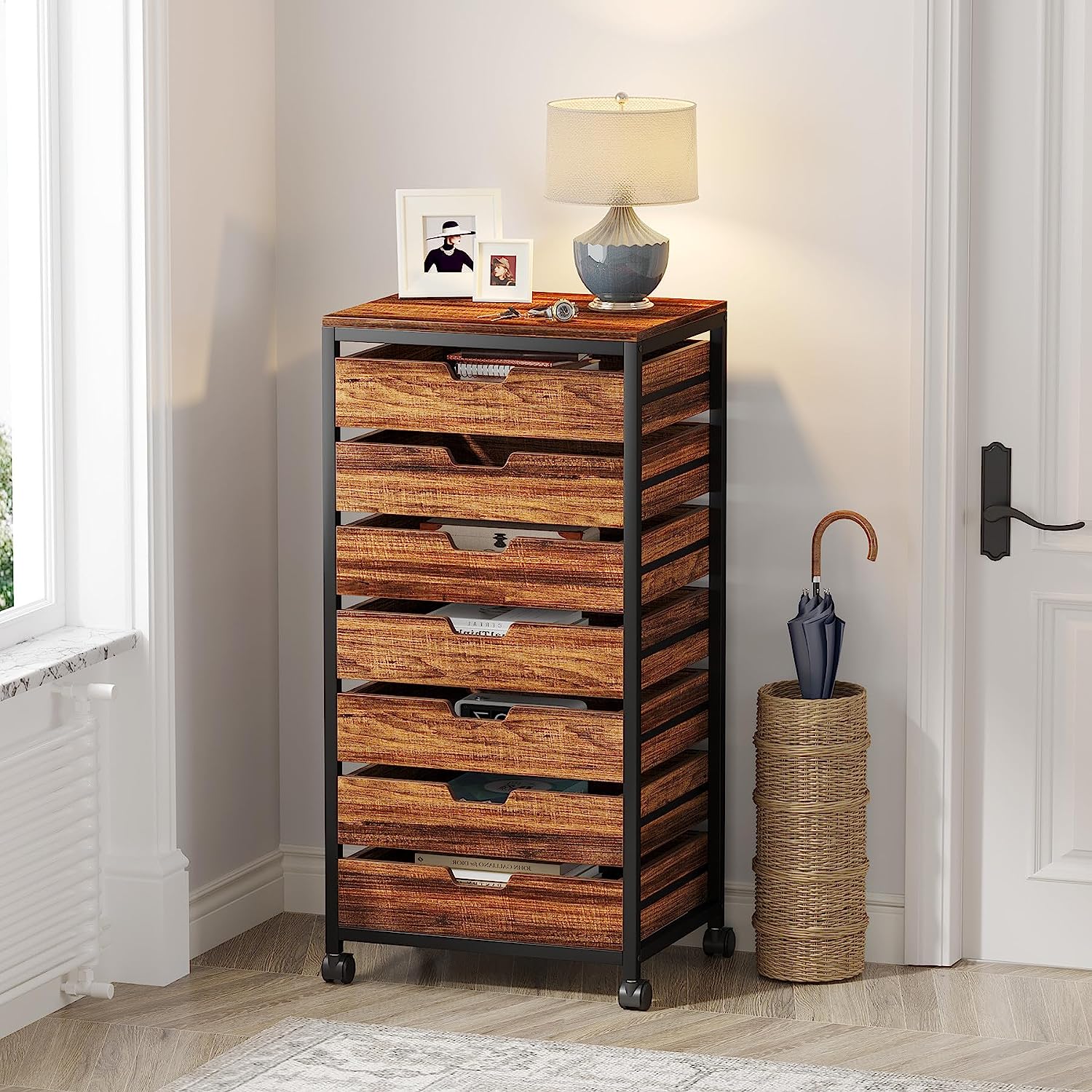 5/7 Drawer Chest, Wood Storage Dresser Cabinet with Wheels Tribesigns